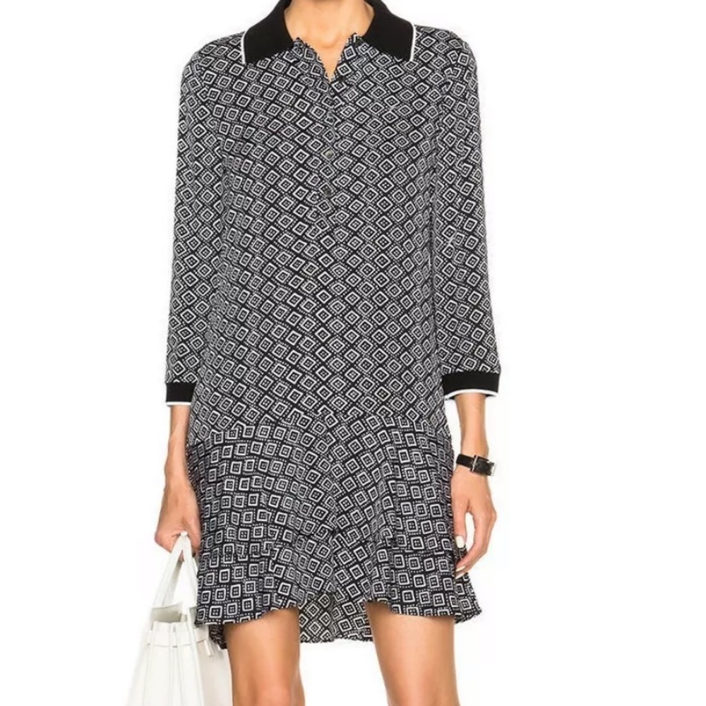 DVF Black White Samuella Shirt Dress -size 0